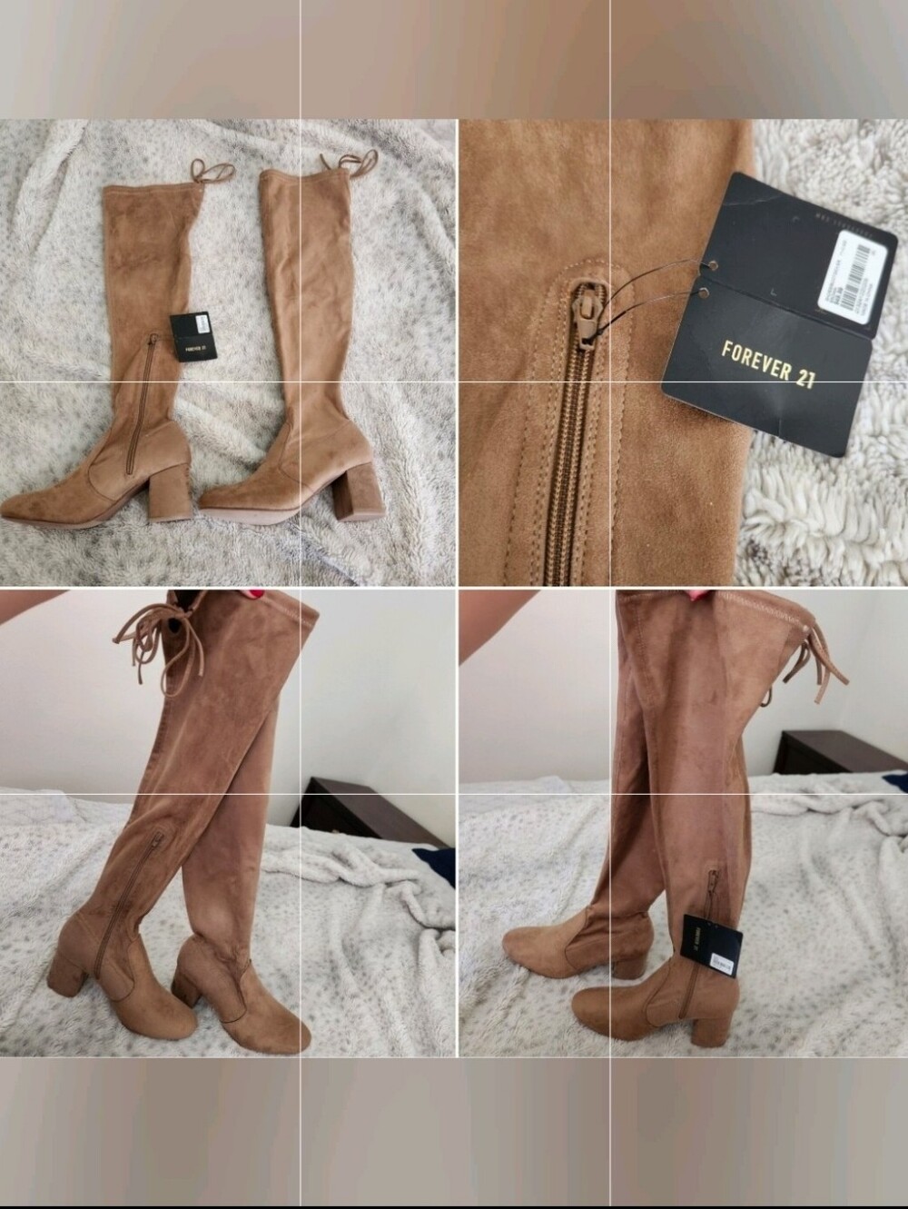 NWT Forever 21 Taupe Faux Suede Over-The-Knee Block Heel Boots - Size 6